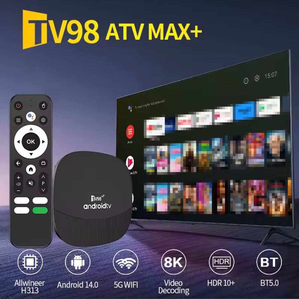 TV98 ATV MAX+ Android TV Box 14 | 8K HDR10+ | Wi-Fi 5G | Bluetooth 5.0 | H313